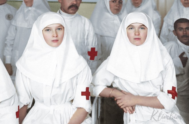 Grand Duchesses Olga and Tatiana Romanov in a military hospital