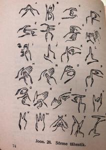 Sõrme tähestik Hundu käsiraamatust 1939- Rahvusraamatukogu